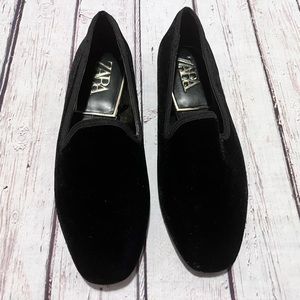 ZARA black velvet loafers
